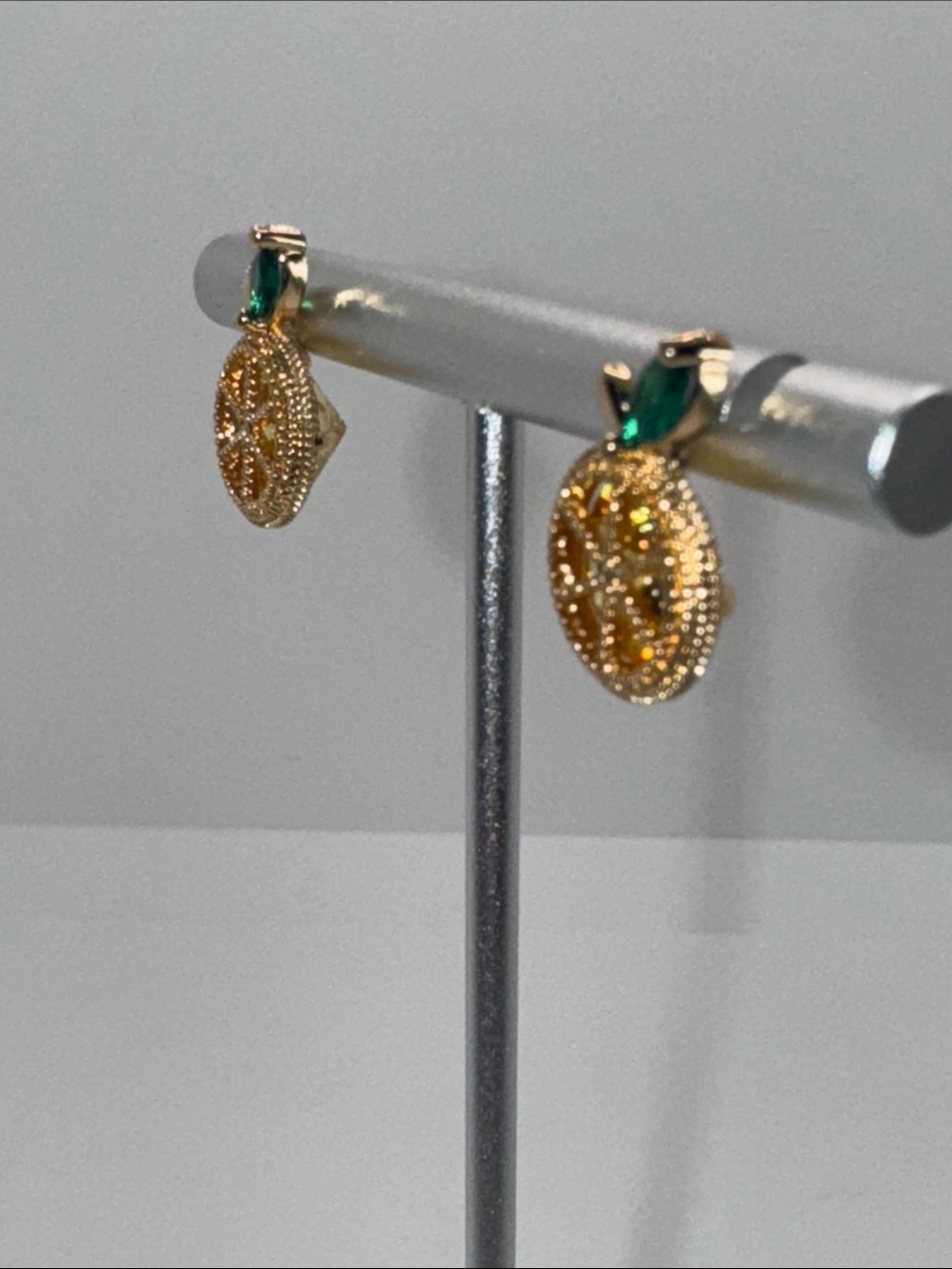 Lemon Slice Rhinestone Stud Earrings Gold Tone - Picture 5 of 13